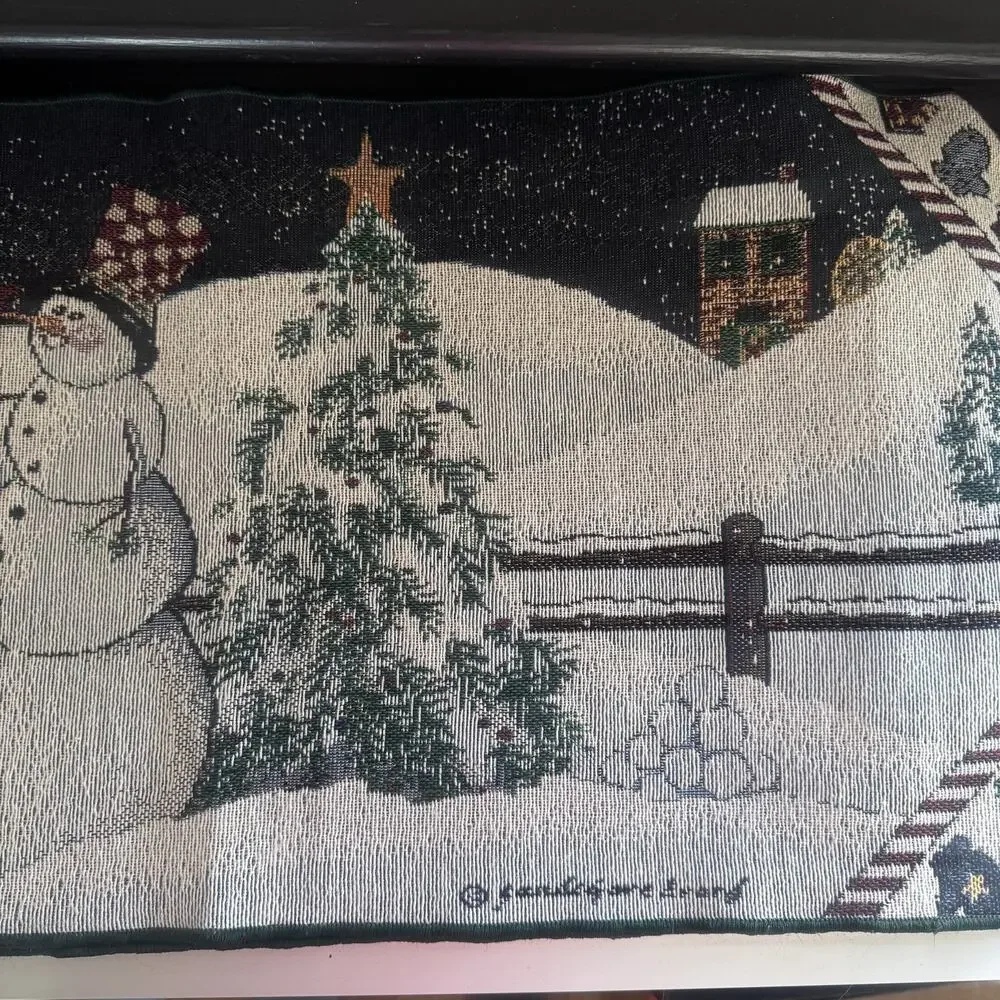 Christmas Snowman Table Runner Tapestry Winter Scene Home Decor 70